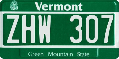 VT license plate ZHW307