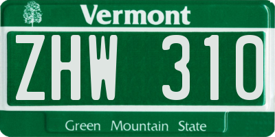 VT license plate ZHW310