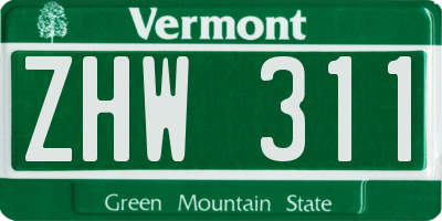 VT license plate ZHW311