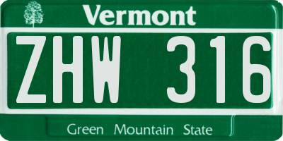 VT license plate ZHW316