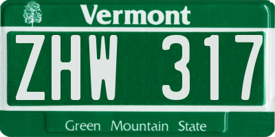 VT license plate ZHW317