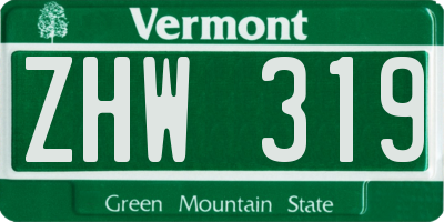 VT license plate ZHW319