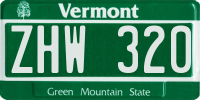 VT license plate ZHW320