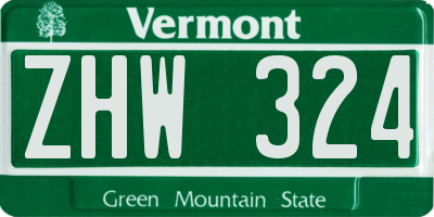 VT license plate ZHW324