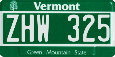 VT license plate ZHW325