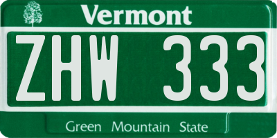 VT license plate ZHW333