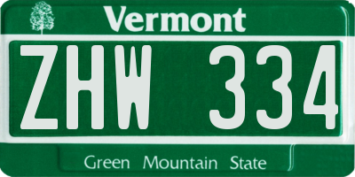 VT license plate ZHW334