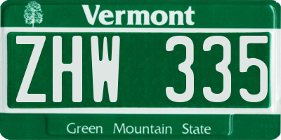 VT license plate ZHW335