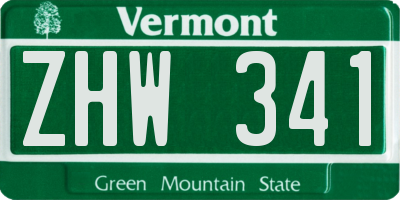 VT license plate ZHW341