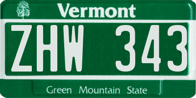 VT license plate ZHW343