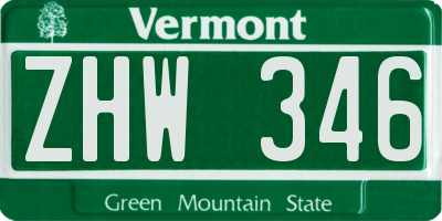 VT license plate ZHW346