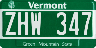 VT license plate ZHW347