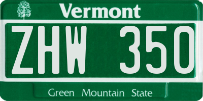 VT license plate ZHW350
