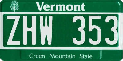 VT license plate ZHW353