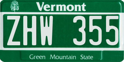 VT license plate ZHW355