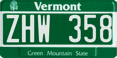VT license plate ZHW358