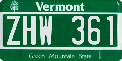 VT license plate ZHW361