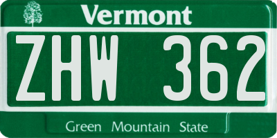 VT license plate ZHW362