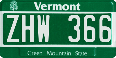 VT license plate ZHW366