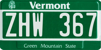 VT license plate ZHW367