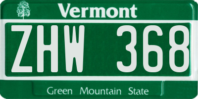 VT license plate ZHW368