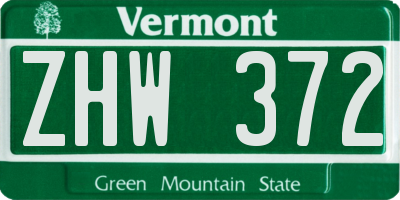 VT license plate ZHW372
