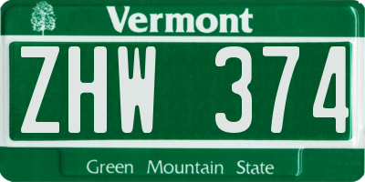 VT license plate ZHW374