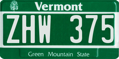 VT license plate ZHW375