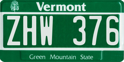 VT license plate ZHW376