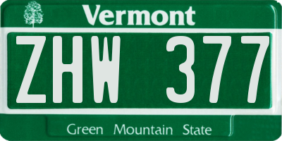 VT license plate ZHW377