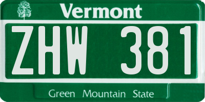 VT license plate ZHW381