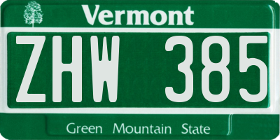 VT license plate ZHW385
