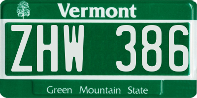 VT license plate ZHW386
