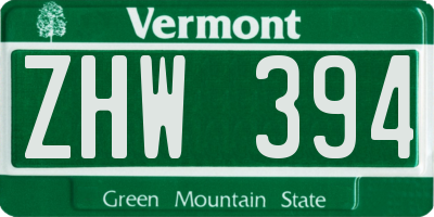 VT license plate ZHW394