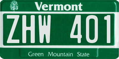 VT license plate ZHW401