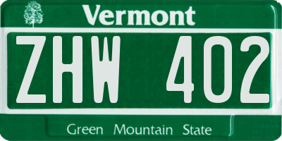 VT license plate ZHW402