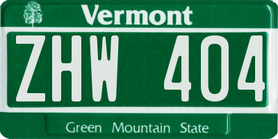 VT license plate ZHW404