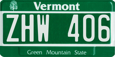 VT license plate ZHW406