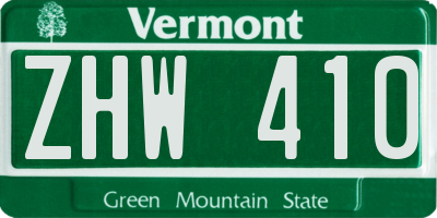 VT license plate ZHW410