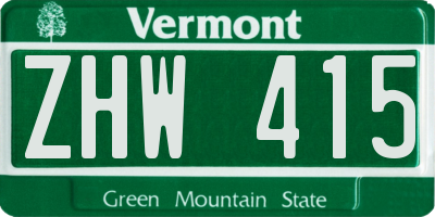 VT license plate ZHW415