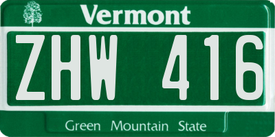 VT license plate ZHW416