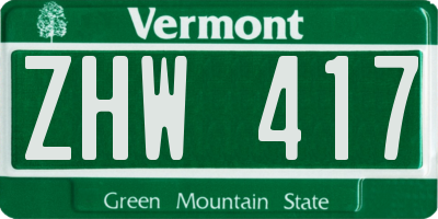 VT license plate ZHW417