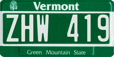 VT license plate ZHW419