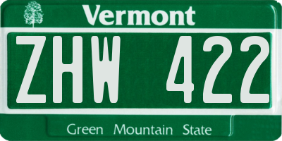 VT license plate ZHW422