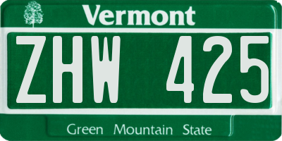 VT license plate ZHW425