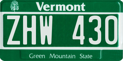 VT license plate ZHW430