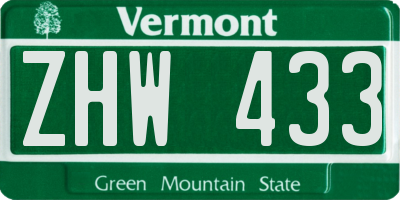 VT license plate ZHW433