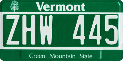 VT license plate ZHW445