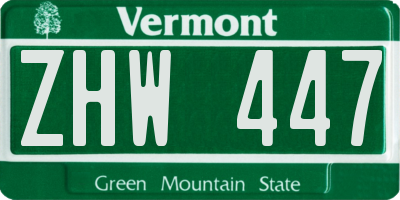 VT license plate ZHW447