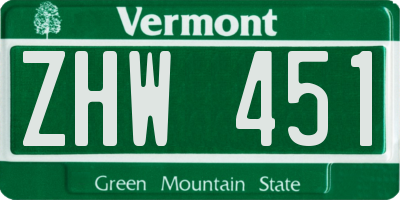 VT license plate ZHW451
